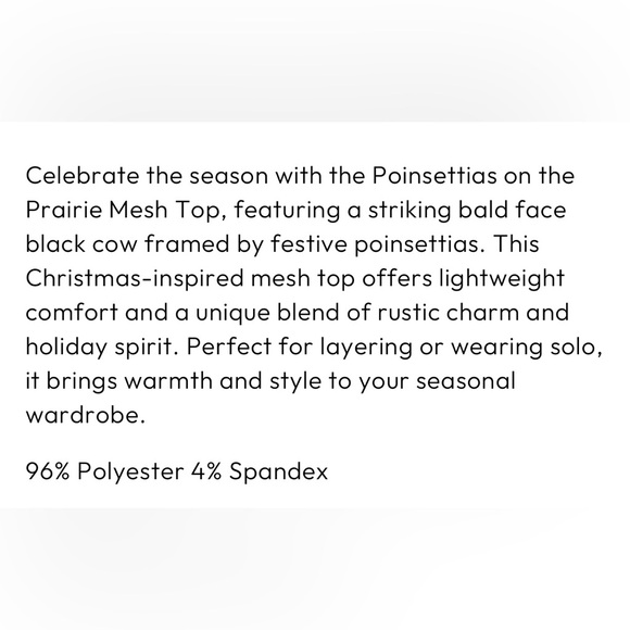 Poinsettias on the Prairie Mesh Top - Picture 6 of 7